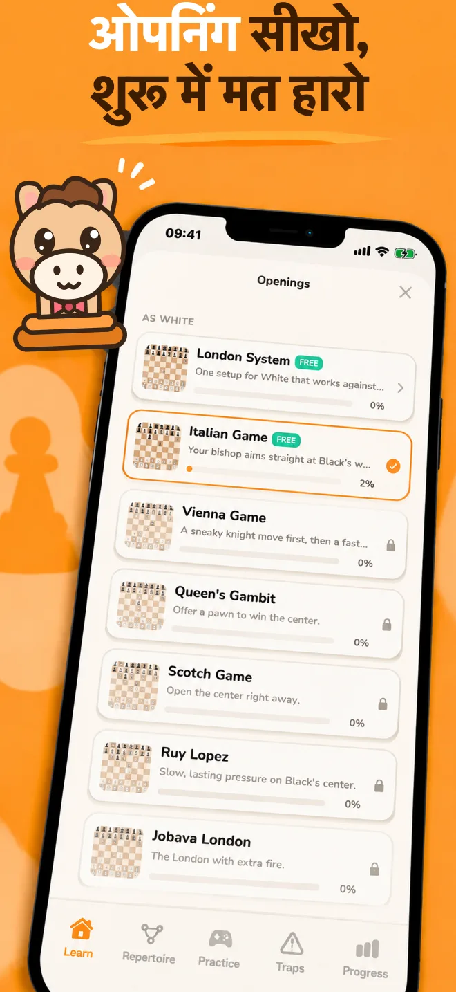 Chess Openings ऐप: सभी ओपनिंग की सूची और हर ओपनिंग में आपकी प्रगति