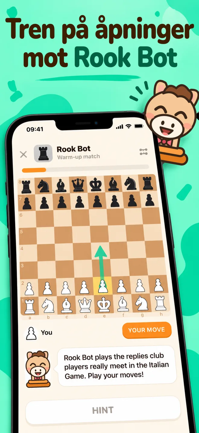 Et treningsparti mot Rook Bot på et sjakkbrett i tre